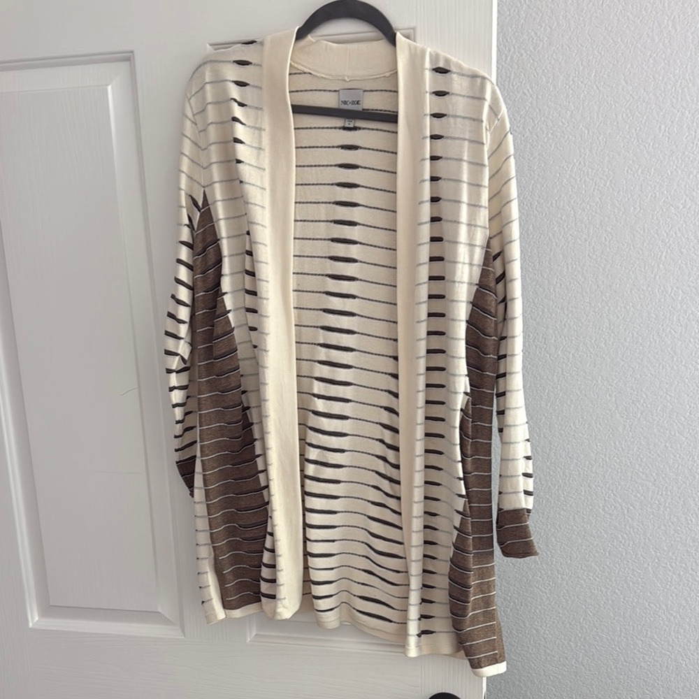 Cream and Brown Striped Women's Sweater
